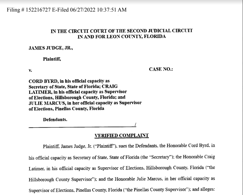 James Judge files suit against state of Florida for wrongful disqualification from Congressional race
