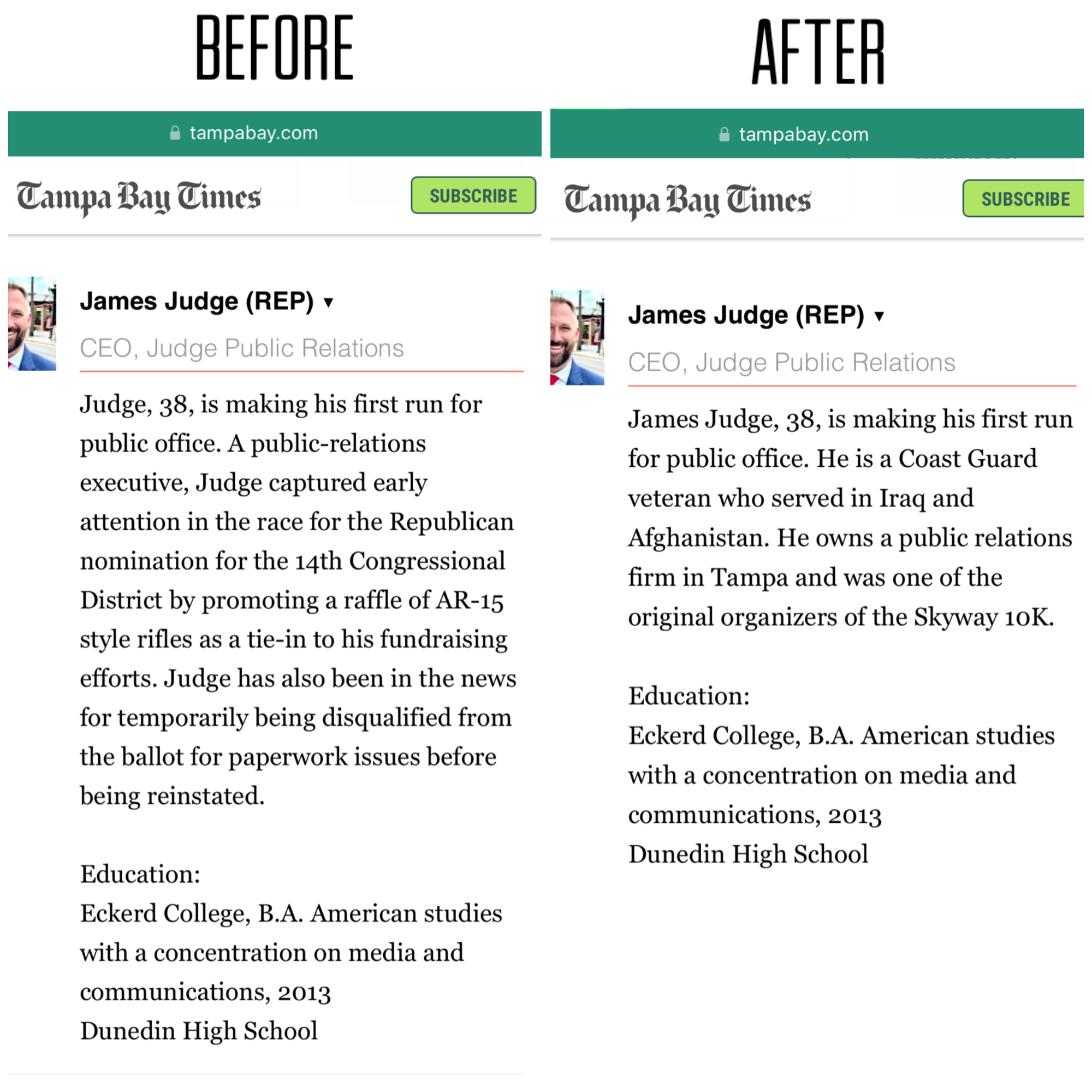 Tampa Bay Times Corrects Voter Guide After Rebuke from James Judge
