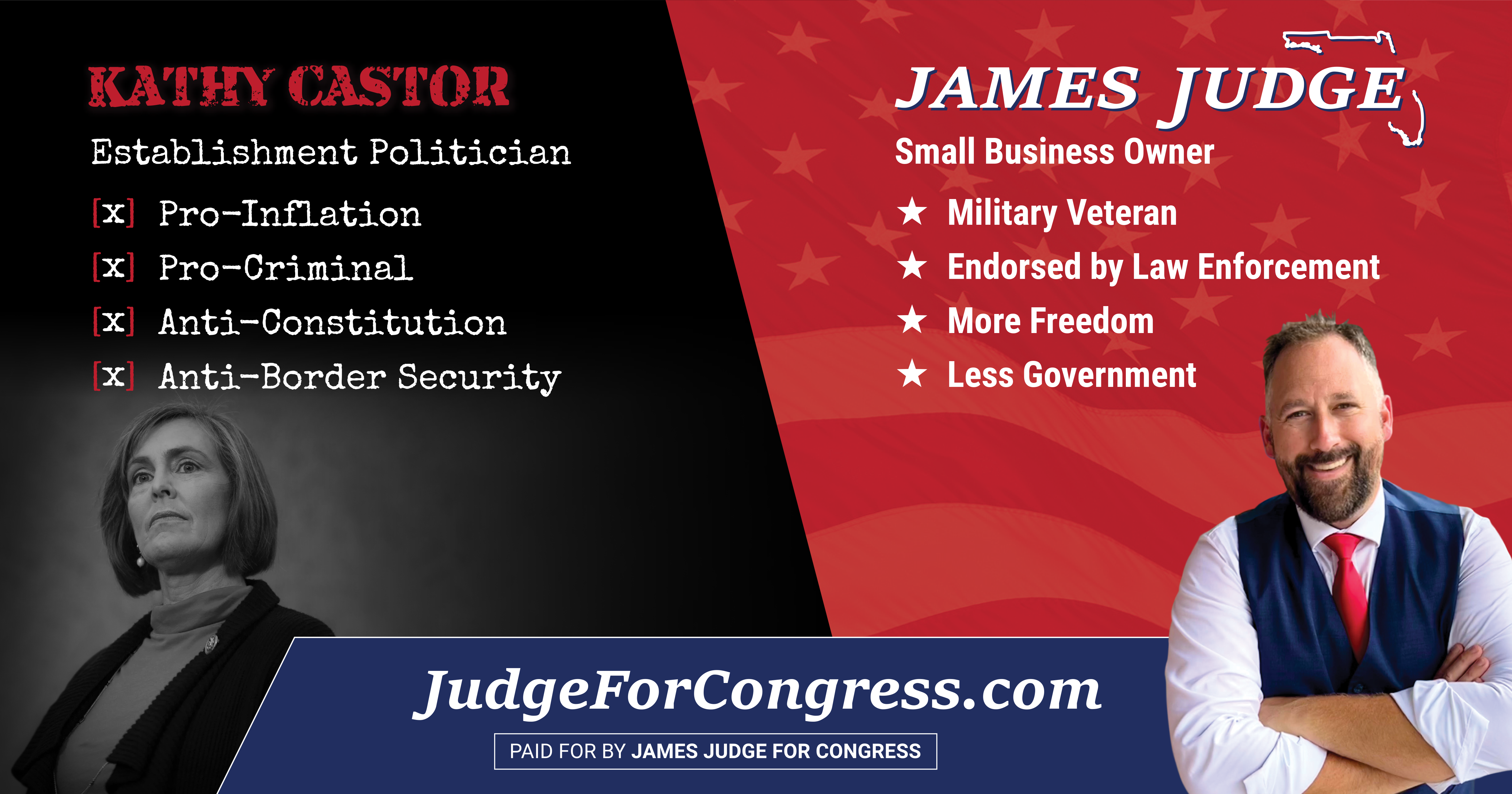 DAY 45: Kathy Castor ignores James Judge’s request to debate, as Judge picks up statewide Florida law enforcement, Senator Scott endorsements